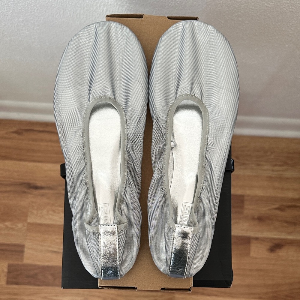 Mango Metallic Silver Flats